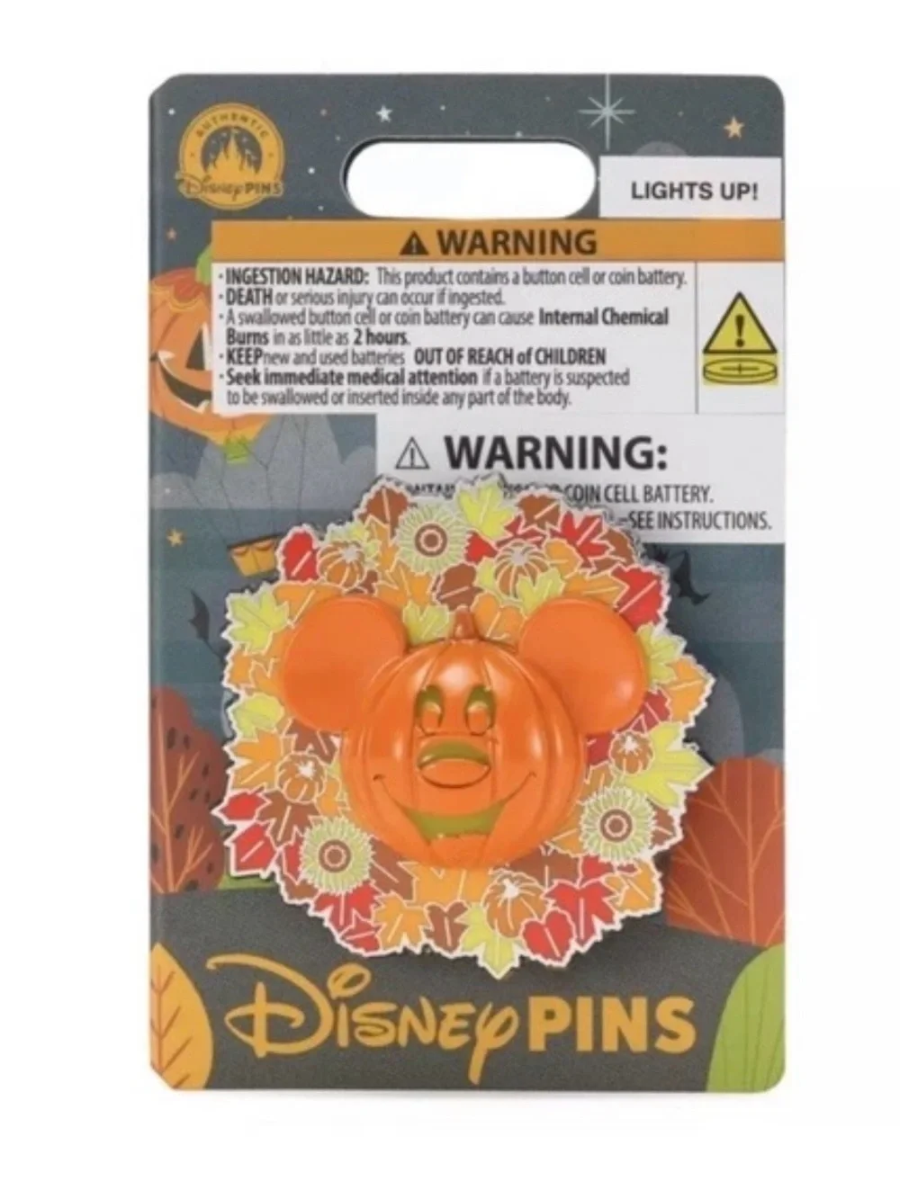 Disney Orange Mickey Pumpkin Light-Up Halloween Pin